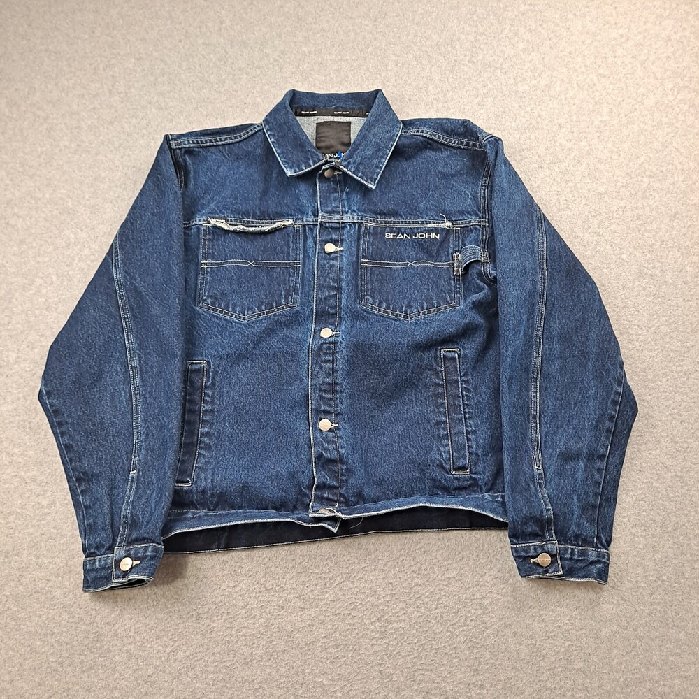 Sean John Jean Jacket Men Large Blue Denim Chore Barn Hip Hop Rap Streetwear Y2K